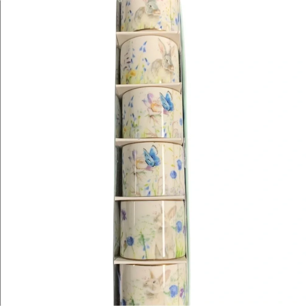 William Sonoma Floral Meadow Napkin Rings Set of 6 Easter Regency Whimsical NEW